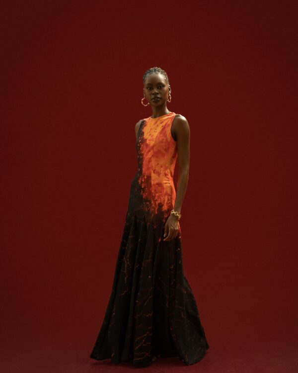 The Ember Dress – A sophisticated long evening gown with flare inserts